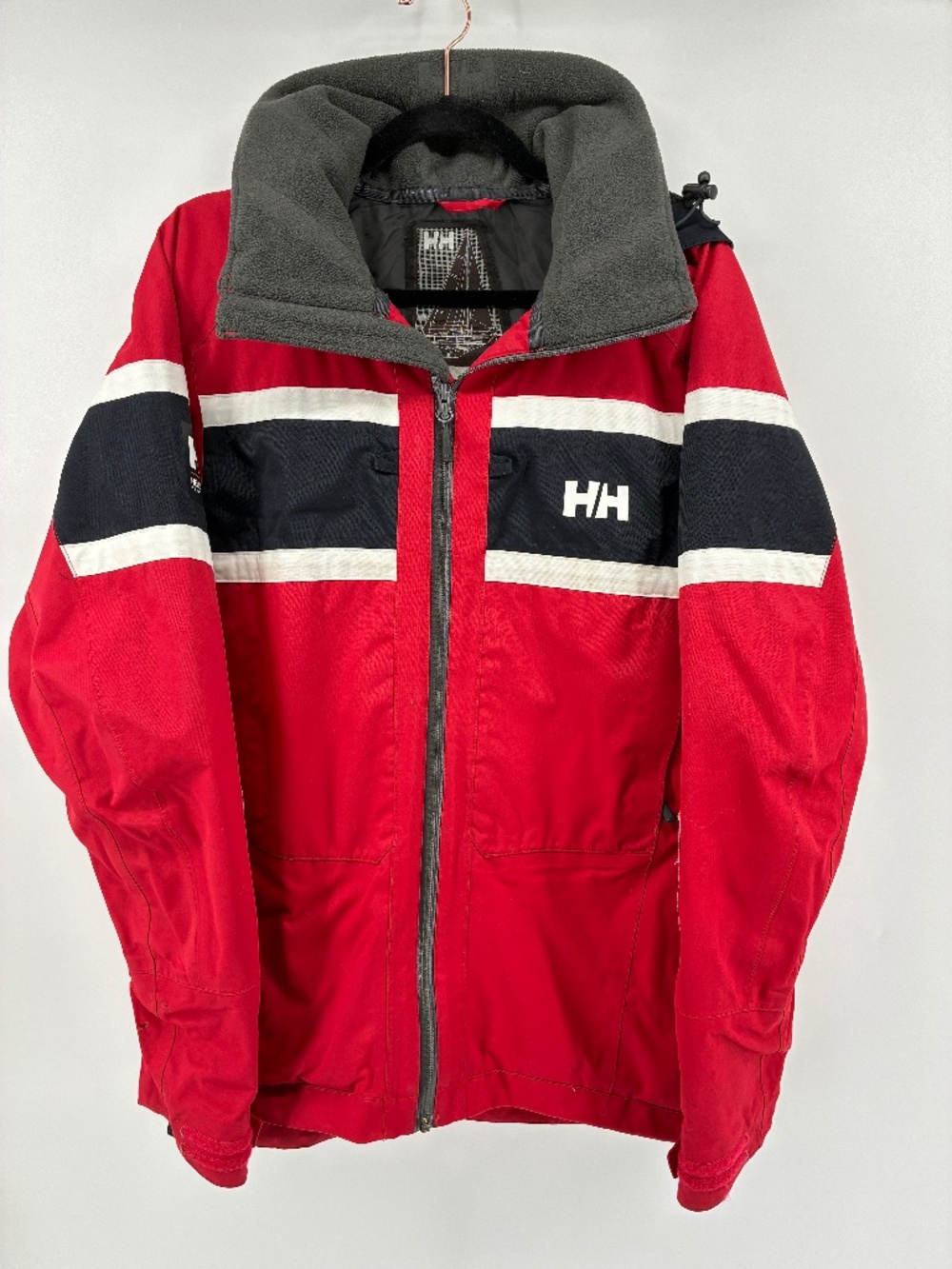 **AS IS CONDITION** Helly Hansen Red Ski Jacket with Black & White Stripes